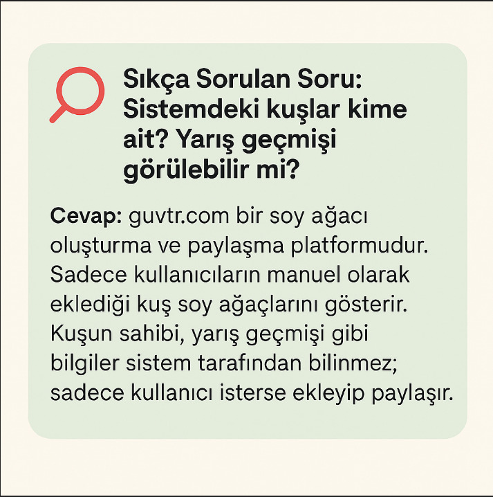 Sıkça Sorulan Soru: Sistemdeki kuşlar kime ait? Yarış geçmişi görülebilir mi?